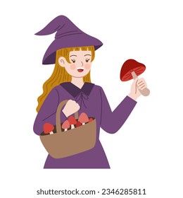 cute witch cartoon illustration vector flat 
