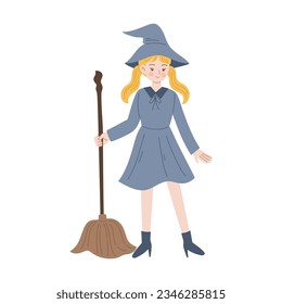 cute witch cartoon illustration vector flat 