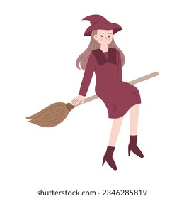 cute witch cartoon illustration vector flat 