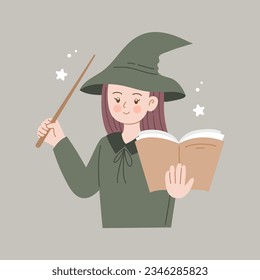 cute witch cartoon illustration vector flat 