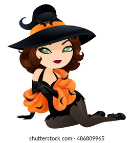 Cute witch in a cartoon style. Witch isolated on white background. Vector illustration.