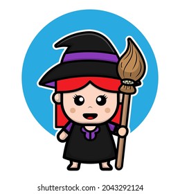 Cute witch Cartoon Vector Icon Illustration. Halloween illustration Concept
