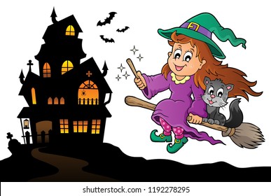 Cute witch and cat Halloween image 4 - eps10 vector illustration.