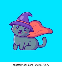 Cute witch cat happy halloween cartoon illustrations