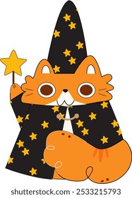 Cute witch cat illustration suitable for ornament design, stickers, brochures and instagram feed design, PowerPoint presentations, keychains, and more. Fully editable and high-resolution.