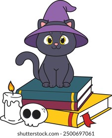 Cute witch cat vector illustration