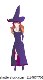 Cute witch character design for Halloween, cosplay, fantasy concept. Fullbody.