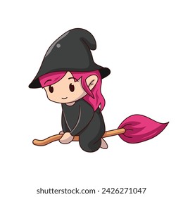 cute witch character illustration. vector icon on white background.