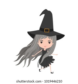 cute witch in colorful silhouette over white background