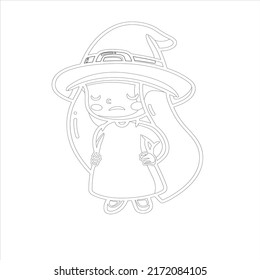 Cute Witch  coloring book page. witch girl vector illustration cute creepy witch kawaii