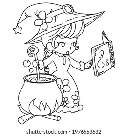 cute witch coloring page with ouline.Coloring book for kids.Vector illustrations.Amazon kdp no content.