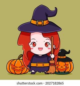 Cute witch design with halloween pumpkin