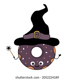 cute witch donut funny halloween vector illustration isolated on white background
