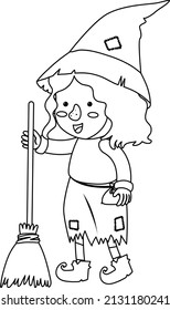 Cute witch doodle outline