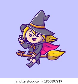 Ilustración del icono del vector de dibujos animados mágicos de mujeres de pura bruja. Vector Premium aislado de iconos de Halloween. Estilo de dibujo plano