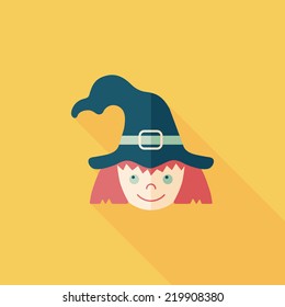 cute witch flat icon with long shadow,eps10