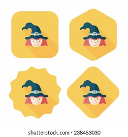 cute witch flat icon with long shadow, eps10