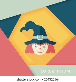 cute witch flat icon with long shadow,eps10