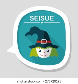 cute witch flat icon with long shadow,eps10