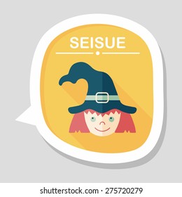 cute witch flat icon with long shadow,eps10