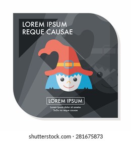 cute witch flat icon with long shadow,eps10