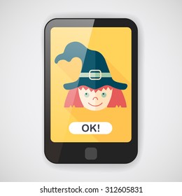 cute witch flat icon with long shadow,eps10