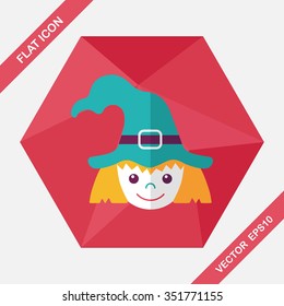 cute witch flat icon with long shadow,eps10