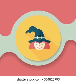 cute witch flat icon with long shadow,eps10