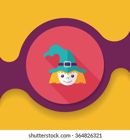 cute witch flat icon with long shadow,eps10