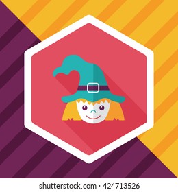 cute witch flat icon with long shadow,eps10