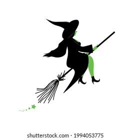 Cute witch flying on a magic broomstick. Clip art. To celebrate halloween. Vector illustration.