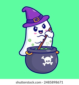 Cute Witch Ghost Making Potion Cartoon Vector Icon
Illustration. People Holiday Icon Concept Isolated Premium
Vector. Flat Cartoon Style