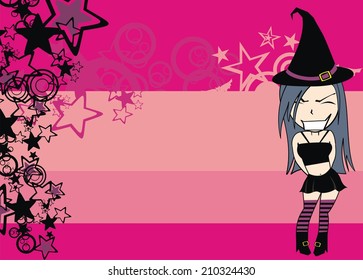cute witch girl cartoon halloween background in vectro format very easy to edit
