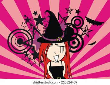 cute witch girl cartoon halloween background in vectro format very easy to edit