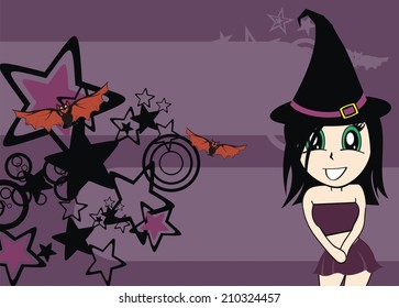 cute witch girl cartoon halloween background in vectro format very easy to edit