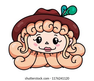 Cute Witch Girl with Curly Hair. EPS 10 Vector Symbol for T-Shirt, Card, Sticker, Stripe and other Design.