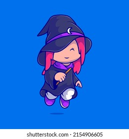 cute witch girl illustration suitable for mascot sticker and t-shirt design