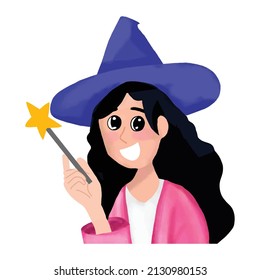 cute witch girl isolated on white background. halloween party day