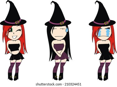 cute witch girls halloween pack in vector format very easy to edit