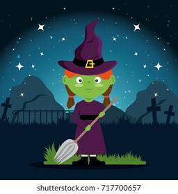 cute witch halloween cartoon