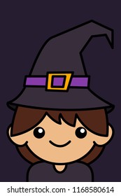 Cute witch halloween cartoon, vector illustration