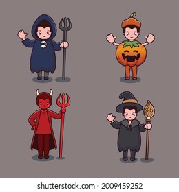 cute witch halloween costume collection. halloween character cartoon 