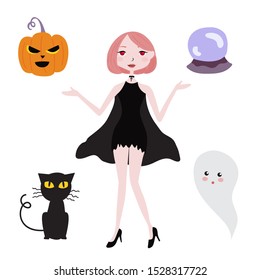 Cute Witch Halloween Hand Drawn