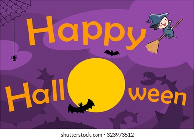 cute witch halloween night full moon cartoon style vector