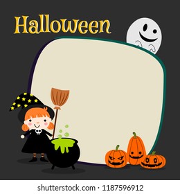 Cute witch and Halloween pumpkin. Use for Halloween greeting card or invitation.