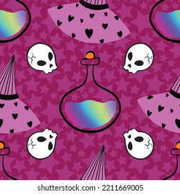 Cute witch halloween style seamless pattern design