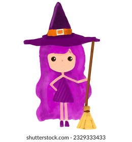 Cute witch Halloween watercolor isolated on white background vector illustration.