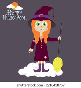 Cute Witch Happy Halloween character vector illustration