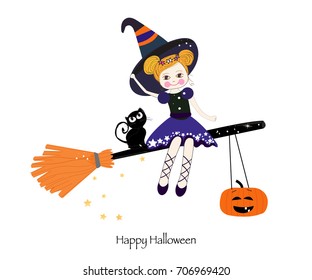 Cute witch happy halloween greeting card