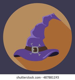 Cute witch hat. Vector illustration for halloween party card